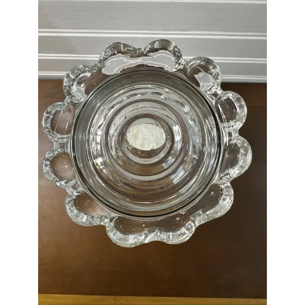 ANCHOR HOCKING Manhattan Vase Art Deco Clear Glass Ribbed Bubble Foot 8” Vintage